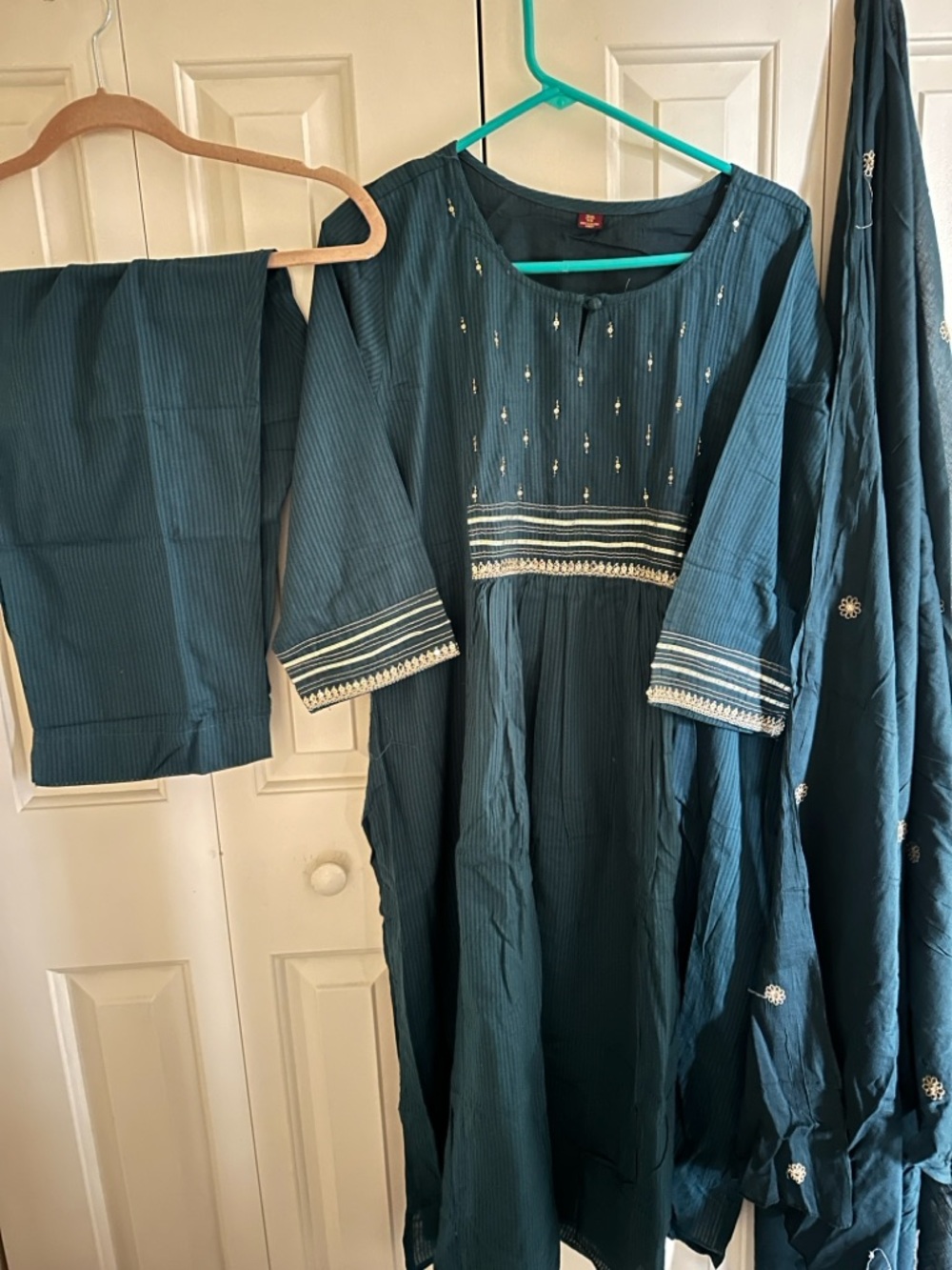 Sale‼️Teal cotton Anarkali Dress with Matching Dupatta and pants size 23”